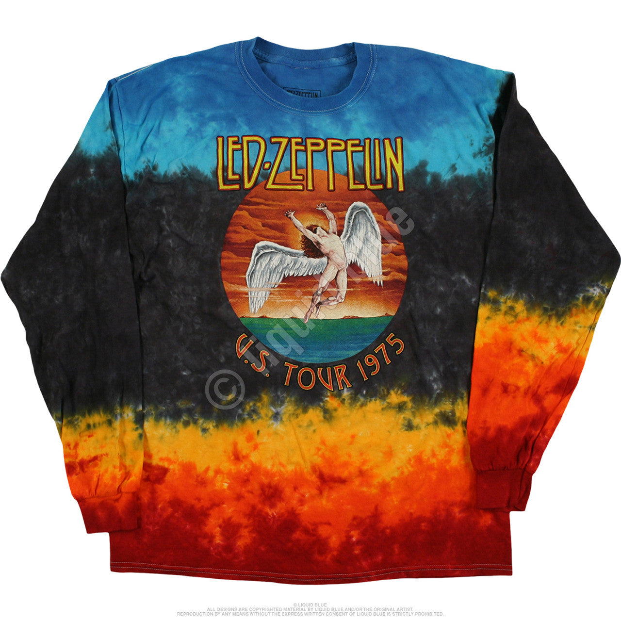 Led Zeppelin Tour 75 Blue Wash Official T-Shirt - Rock Band Tee Mens Unisex Cotton Shirt