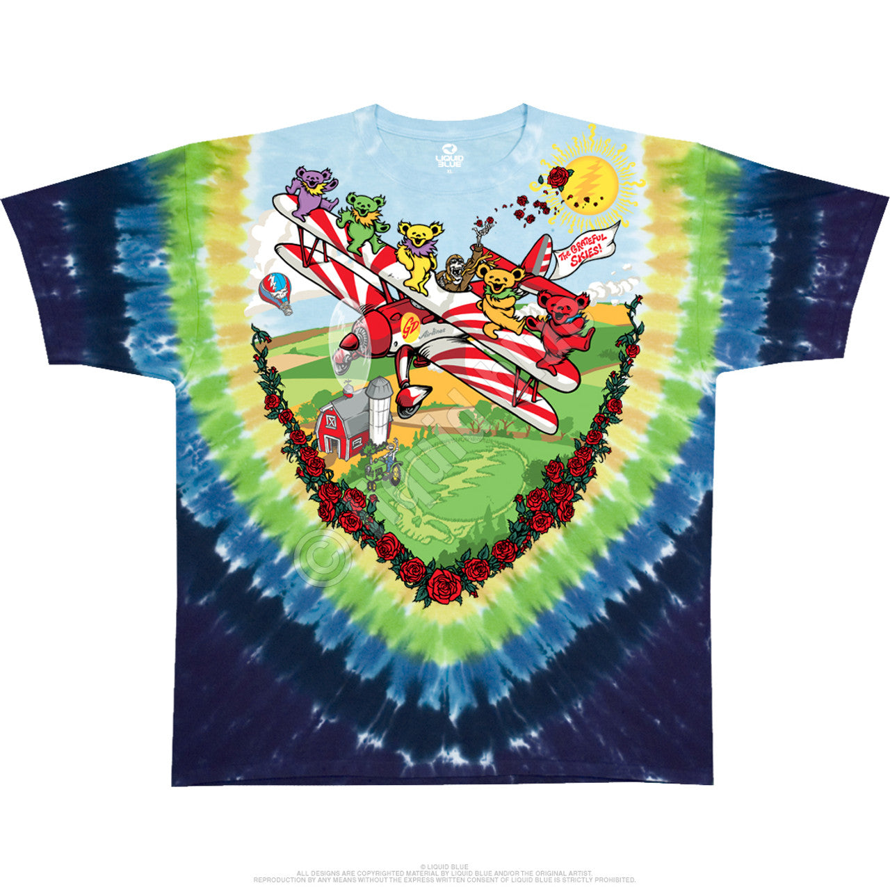  Grateful Dead Bi-Plane Bears Youth Tie-Dye T-Shirt