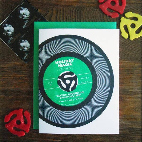 45rpm themed holiday card