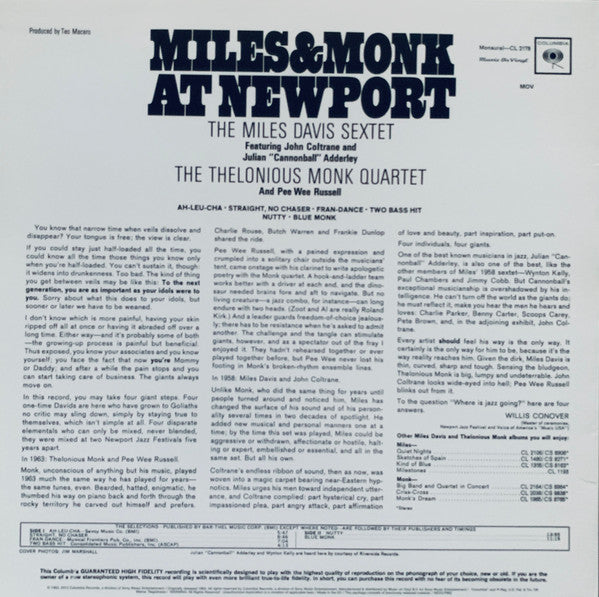 MILES & MONK AT NEWPORT MONO